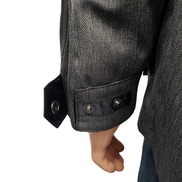 Guess Gunner Jacket Military Style Pea Coat Quilted Lined Gray Herringbone Men L - Picture 9 of 13